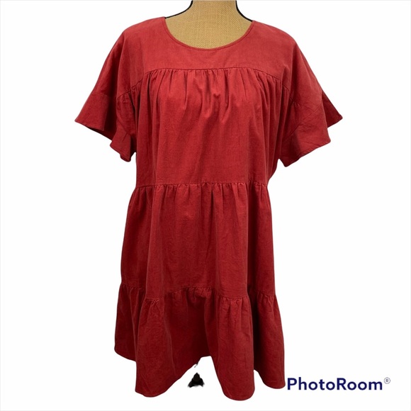 V evy j Red dress Short Sleeve Velvet Size L  NEW. A line relaxed fit - Picture 2 of 13